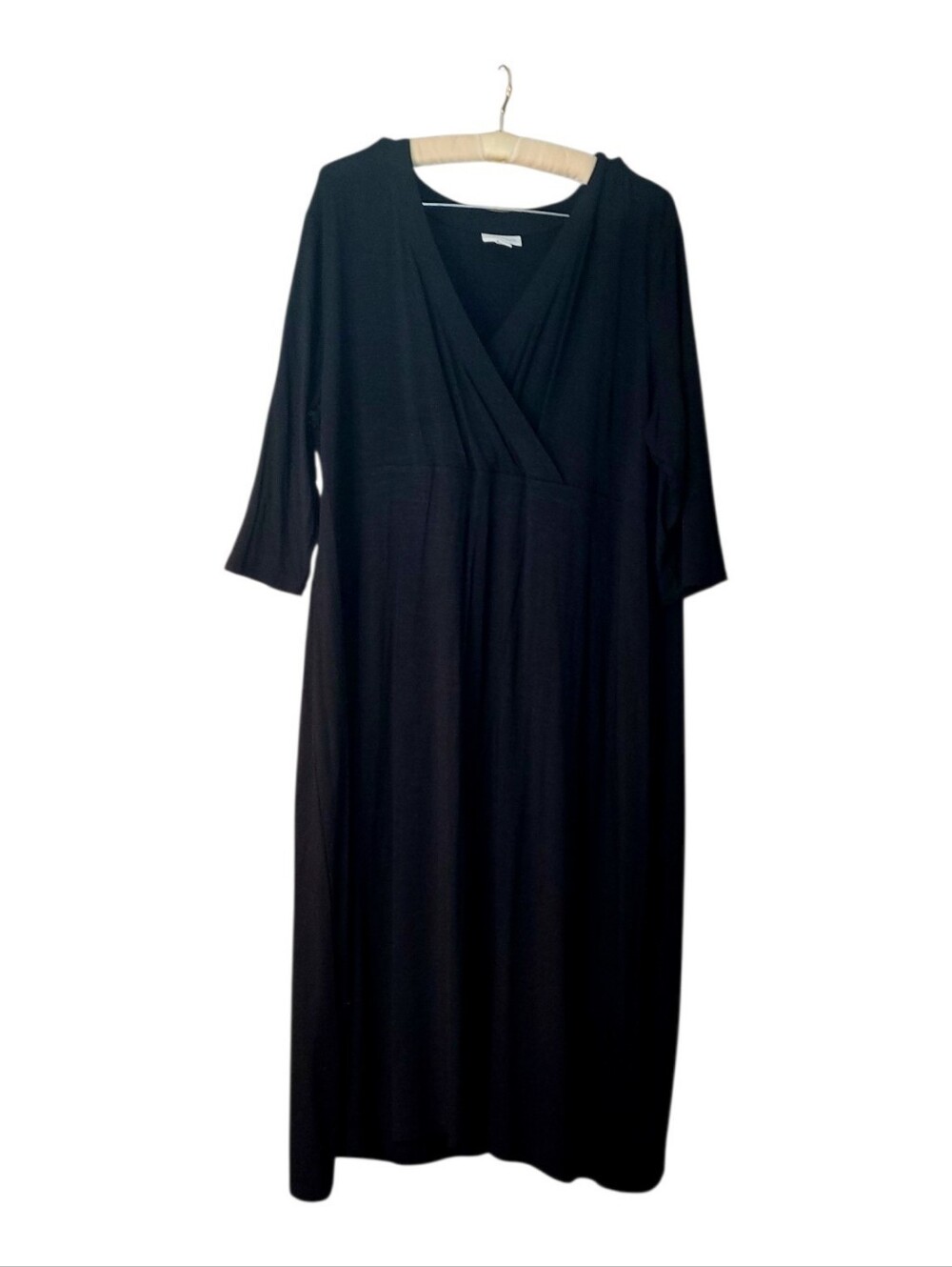 J.jill Black V-neck Midi Dress With 3/4 Length Sleeves 1X